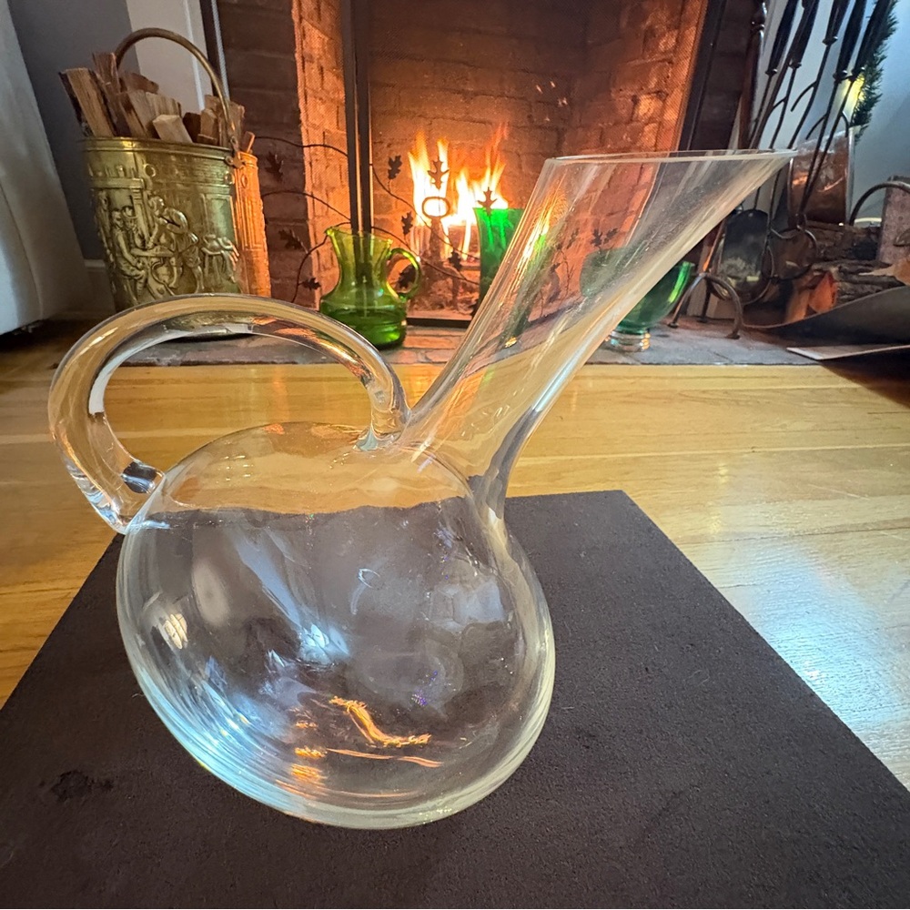 Vintage Hand Blown Glass Wine Decanter Mid Century Modern Sculptural Barware